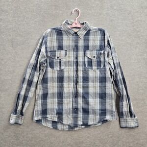 Levi's Men Button Up Shirt L Blue Plaid Western Long Sleeve Cotton